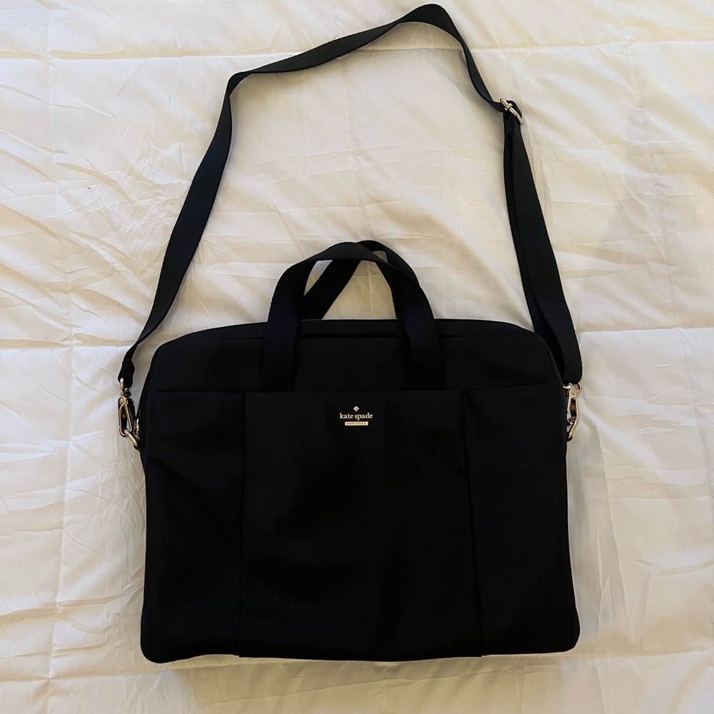 Kate Spade Bag. Black satin nylon computer/messenger bag w/ multiple straps